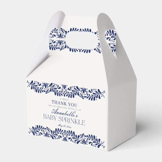 Blue Talavera Tile Fiesta Baby Sprinkle Dessert Geschenkschachtel (Vorderseite)