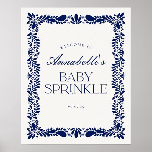 Blue Talavera Tile Fiesta Baby Sprinkle Willkommen Poster (Vorne)