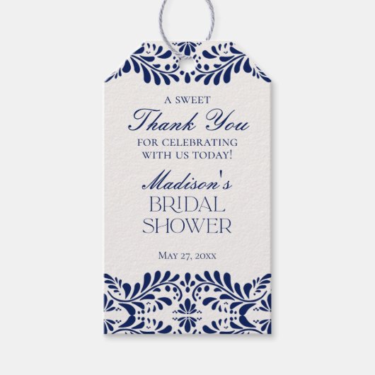 Blue Talavera Tile Fiesta Brautparty Bevorzugung Geschenkanhänger (Vorderseite)