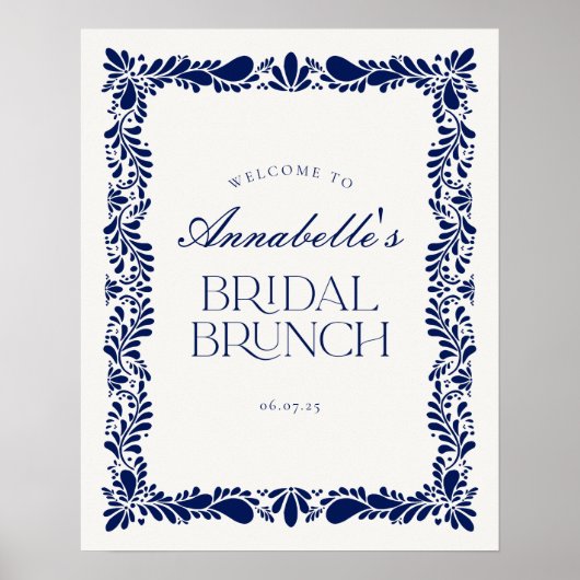 Blue Talavera Tile Fiesta Bridal Brunch Willkommen Poster (Vorne)