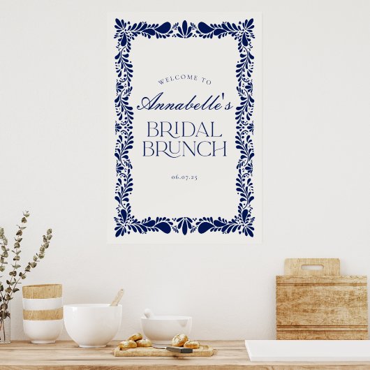 Blue Talavera Tile Fiesta Bridal Brunch Willkommen Poster (Küche)