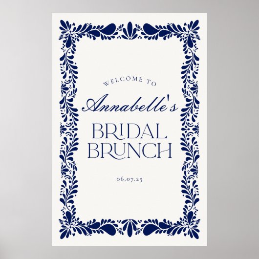 Blue Talavera Tile Fiesta Bridal Brunch Willkommen Poster (Vorne)