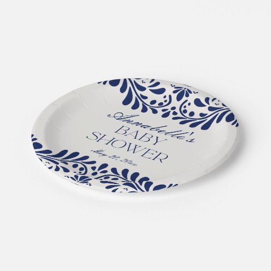 Blue Talavera Tile Spanische Fiesta Babydusche Pappteller (Schrägansicht)