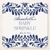 Blue Talavera Tile Spanish Fiesta Baby Sprinkle Rechteckiger Pappuntersetzer (Vorderseite)