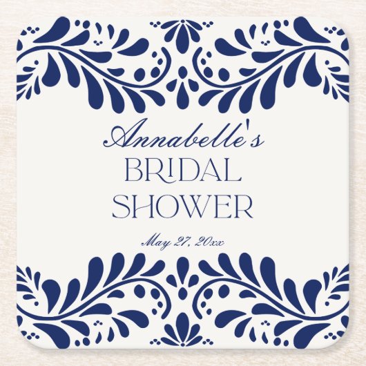 Blue Talavera Tile Spanish Fiesta Brautparty Rechteckiger Pappuntersetzer (Vorderseite)