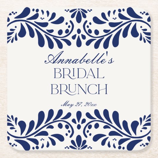 Blue Talavera Tile Spanish Fiesta Bridal Brunch Rechteckiger Pappuntersetzer (Vorderseite)