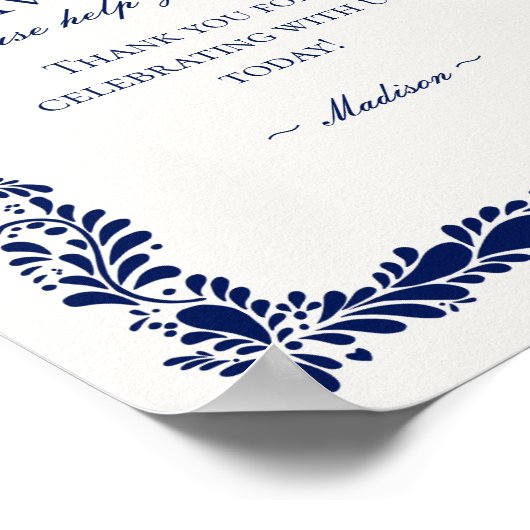 Blue Talavera Tile Spanish Fiesta Favoriten Zeiche Poster (Ecke)