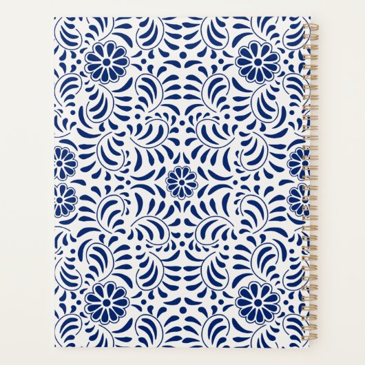 Blue Talavera Tile Spanish Fiesta Floral Wedding Planer (Rückseite)