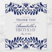 Blue Talavera Tile Spanish Fiesta Geburtstag Weinetikett (Einzelnes Label)