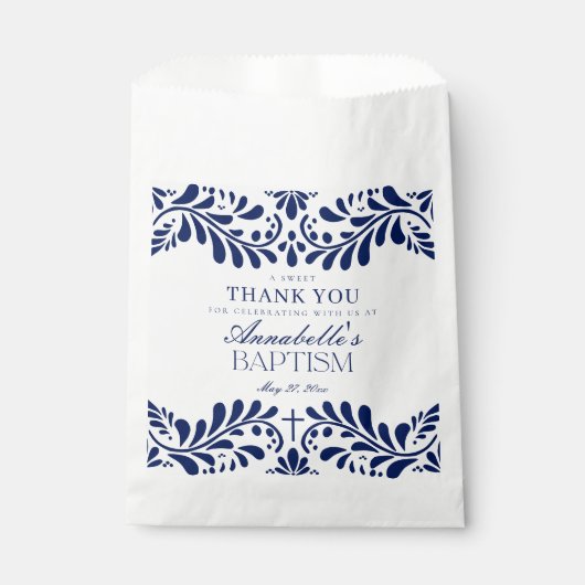 Blue Talavera Tile Spanish Fiesta Taufe Dessert Geschenktütchen (Vorderseite)