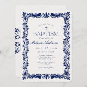 Blue Talavera Tile Spanish Fiesta Taufe Einladung (Vorne/Hinten)