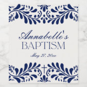 Blue Talavera Tile Spanish Fiesta Taufe Weinetikett (Einzelnes Label)