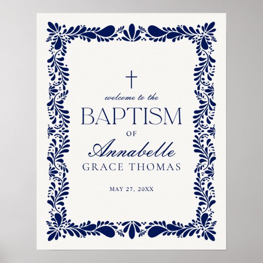 Blue Talavera Tile Spanish Fiesta Taufe Willkommen Poster (Vorne)