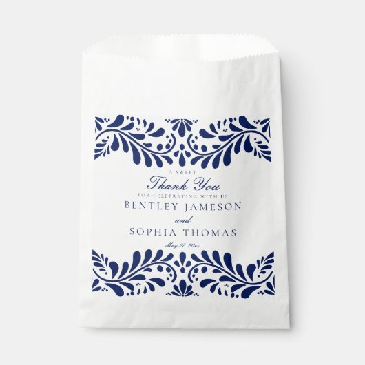 Blue Talavera Tile Spanish Fiesta Wedding Dessert Geschenktütchen (Vorderseite)