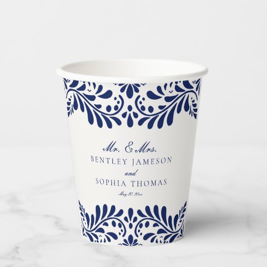 Blue Talavera Tile Spanish Fiesta Wedding Pappbecher (Vorderseite)