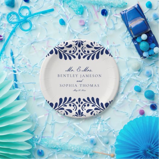 Blue Talavera Tile Spanish Fiesta Wedding Pappteller (Party)