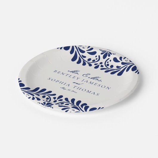 Blue Talavera Tile Spanish Fiesta Wedding Pappteller (Schrägansicht)