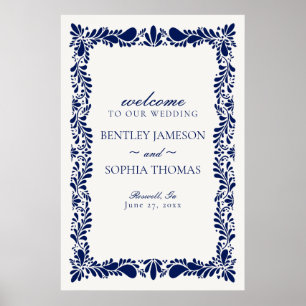 Blue Talavera Tile Spanish Fiesta Wedding Willkomm Poster