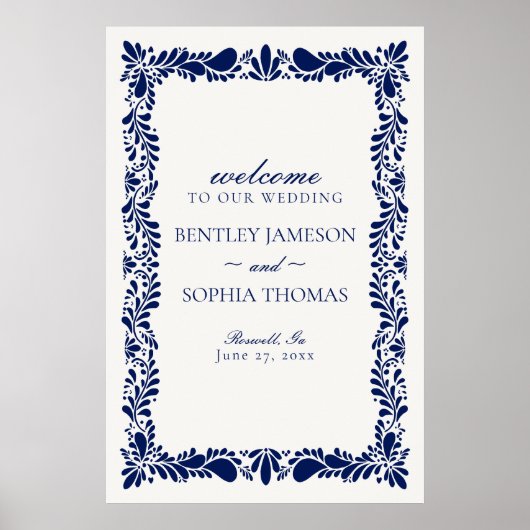Blue Talavera Tile Spanish Fiesta Wedding Willkomm Poster (Vorne)