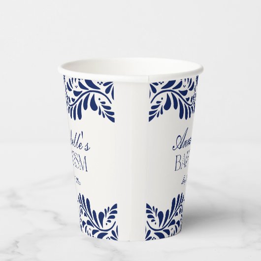 Blue Talavera Tile Spanish Style Fiesta Taufe Pappbecher (Rechts)