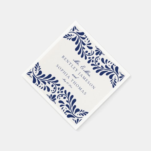 Blue Talavera Tile Spanish Style Fiesta Wedding Serviette (Ecke)