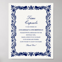 Blue Talavera Tile Time Kapsel Baby Geburtstagsspi Poster