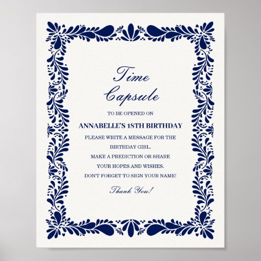 Blue Talavera Tile Time Kapsel Baby Geburtstagsspi Poster (Vorne)