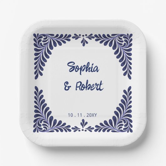 Blue Talavera Tiles Wedding Pappteller (Vorderseite)