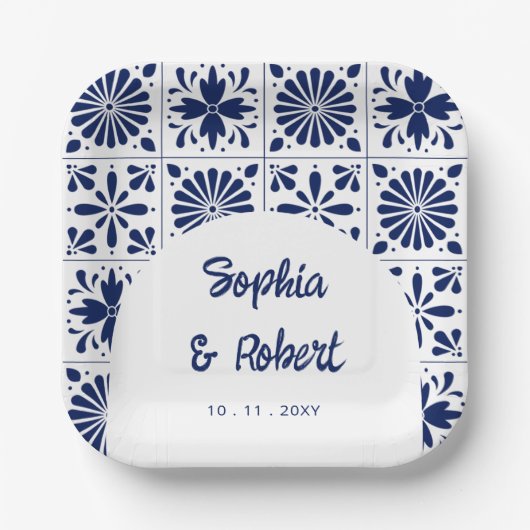 Blue Talavera Tiles Wedding Pappteller (Vorderseite)