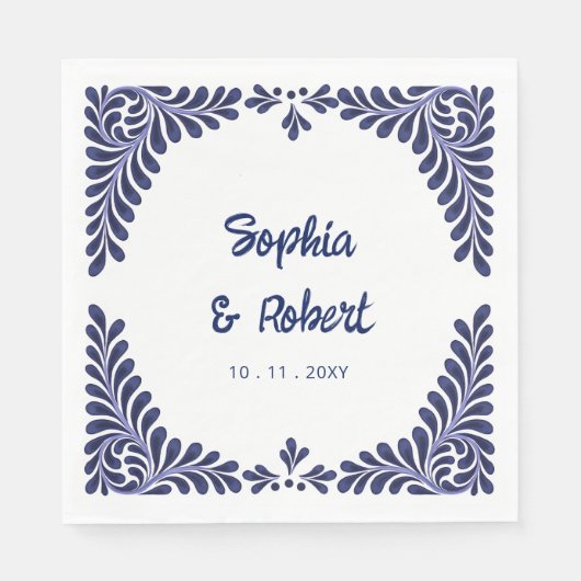 Blue Talavera Tiles Wedding Serviette (Vorderseite)