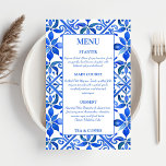 Blue Talavera Vintages spanisches Hochzeitsmenü<br><div class="desc">Blue Azulejo Talavera Vintage mexikanische Fliesen elegante Hochzeitsmenu Vorlage ,  lebhafte Farben Hochzeitsmenü personalisiert Hochzeitsempfang Dekoration</div>