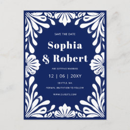 Blue Talavera Wedding der mexikanischen Marine ret Ankündigungspostkarte