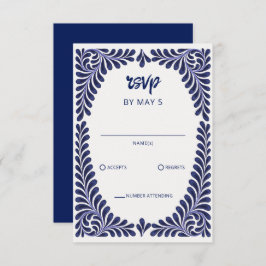 Blue Talavera Wedding RSVP Karte