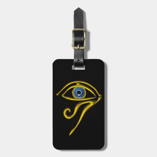 BLUE TALISMAN, GOLD HORUS EYE Black Gepäckanhänger (Vorderseite vertikal)