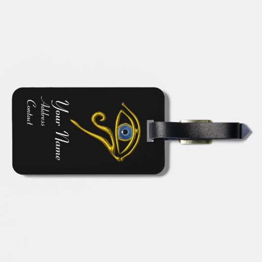 BLUE TALISMAN, GOLD HORUS EYE Black Gepäckanhänger (Rückseite horizontal)