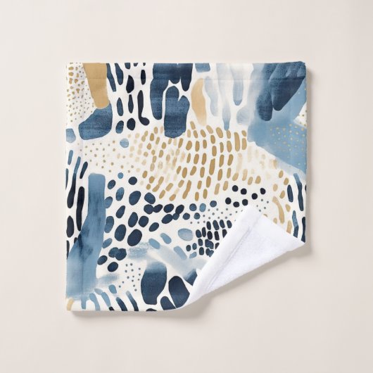 Blue Tan Abstrakt Beach Badhandtuch Set (Waschlappen)