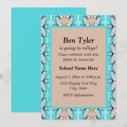 Blue Tan Abstrakt vor Uni laden Einladung (Vorne/Hinten)