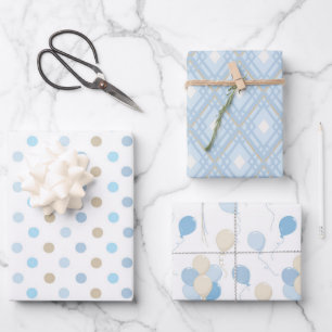 BLUE & TAN BABY BOY PATTERS GESCHENKPAPIER SET