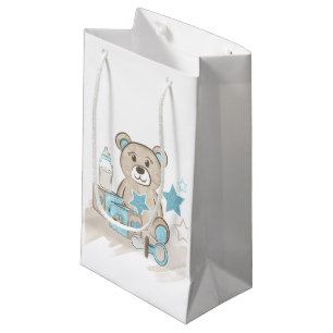 BLUE & TAN BABY BOY TEDDY BEAR BLOCKS FLASCHE KLEINE GESCHENKTÜTE