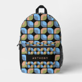 Blue Tan Beige Grün Schwarzes Mitteljahrskunstmust Bedruckter Rucksack (Vorderseite)