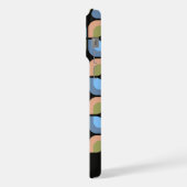 Blue Tan Beige Grün Schwarzes Mitteljahrskunstmust iPhone Hülle (Linke Seite)