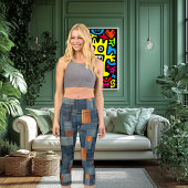 Blue & Tan Denim Patchwork Benutzerdefinierter Tex Capri Leggings
