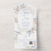 Blue & Tan Dried Boho Blume White QR Code All In One Einladung (Innen Boden)
