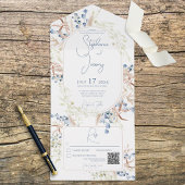 Blue & Tan Dried Boho Blume White QR Code All In One Einladung