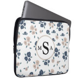 Blue Tan Floral Monogram Initials Bauernhof Laptopschutzhülle (Vorne Rechts)