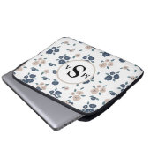 Blue Tan Floral Monogram Initials Bauernhof Laptopschutzhülle (Vorne Knopf)