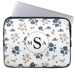 Blue Tan Floral Monogram Initials Bauernhof Laptopschutzhülle