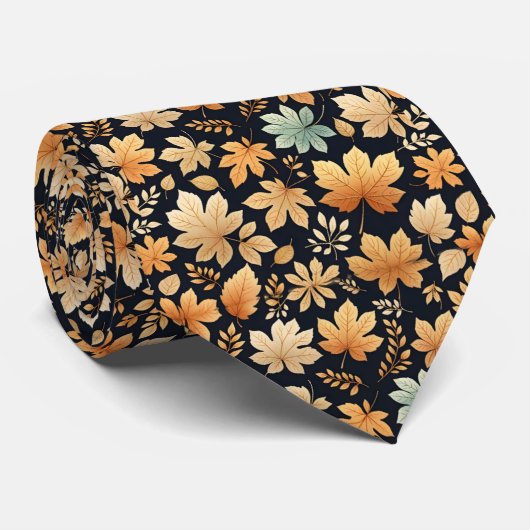 Blue Tan Ivory Herbstleaves Krawatte (Gerollt)