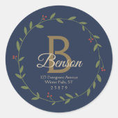 Blue Tan Monogram SVG Weihnachtsanschrift Runder Aufkleber (Vorderseite)