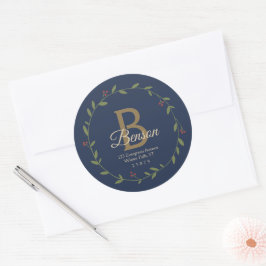 Blue Tan Monogram SVG Weihnachtsanschrift Runder Aufkleber